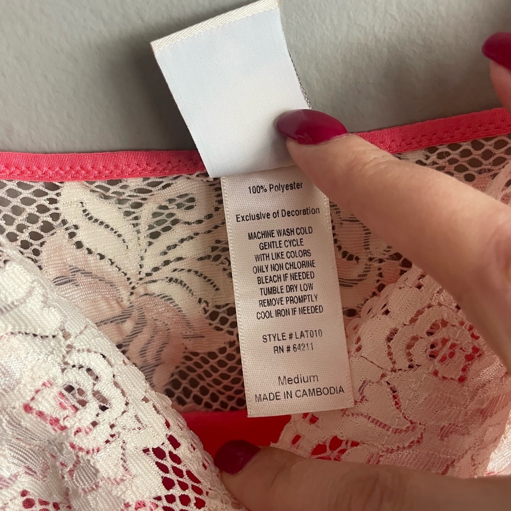 In Bloom Pink Satin Chemise with White Lace - Picture 4 of 5